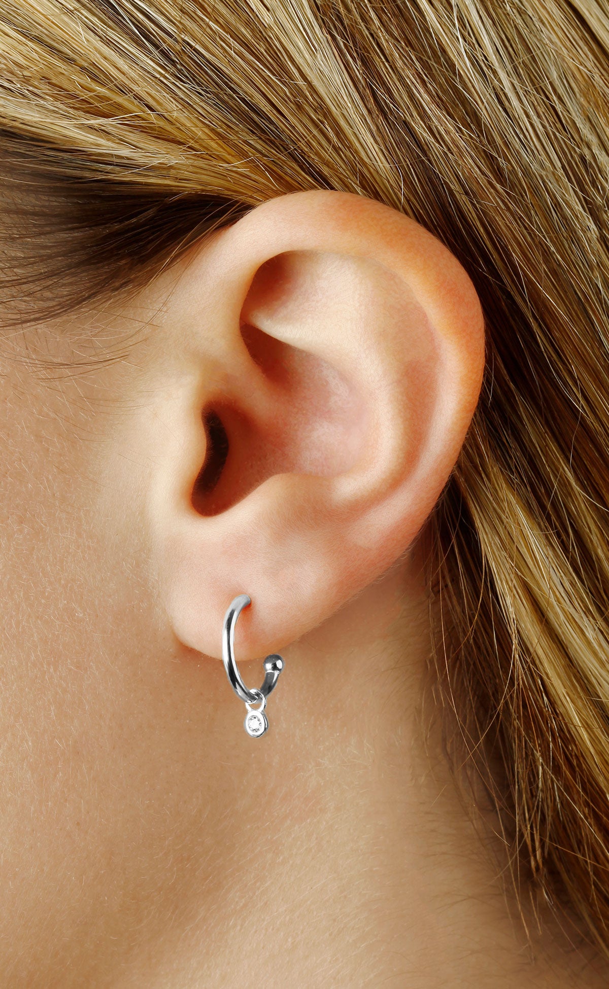 Mini Diamond Hoop Dangles 14k White gold