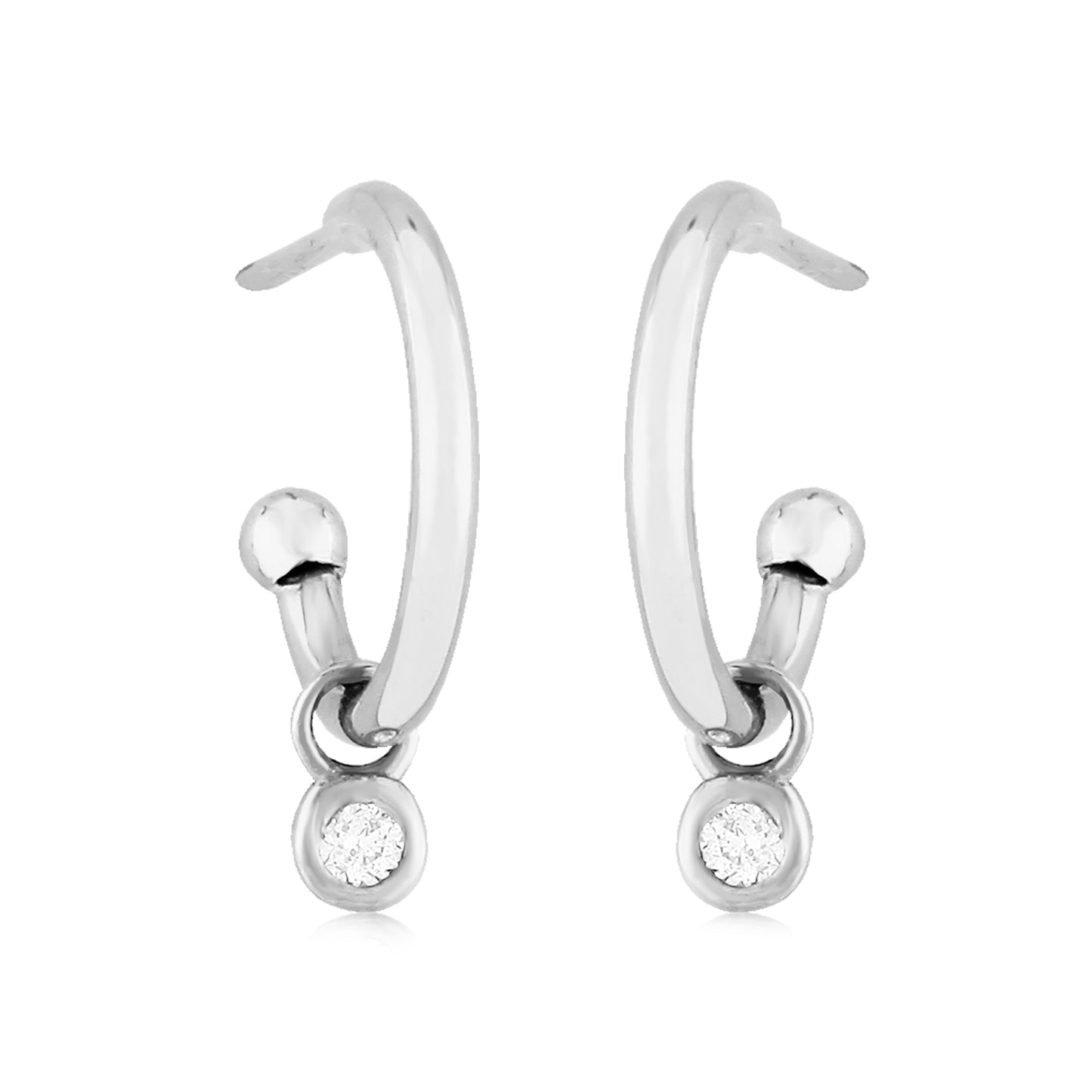 Mini Diamond Hoop Dangles 14k White gold
