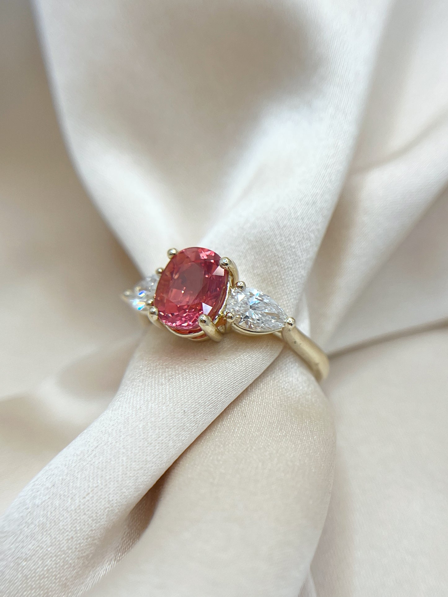 Lab Grown Padparadcha and Diamond Ring