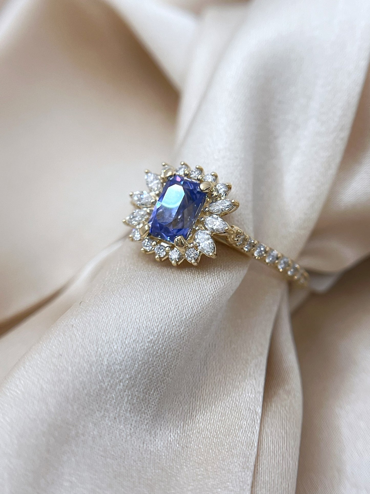 Radiant Blue Sapphire and Diamond Ring