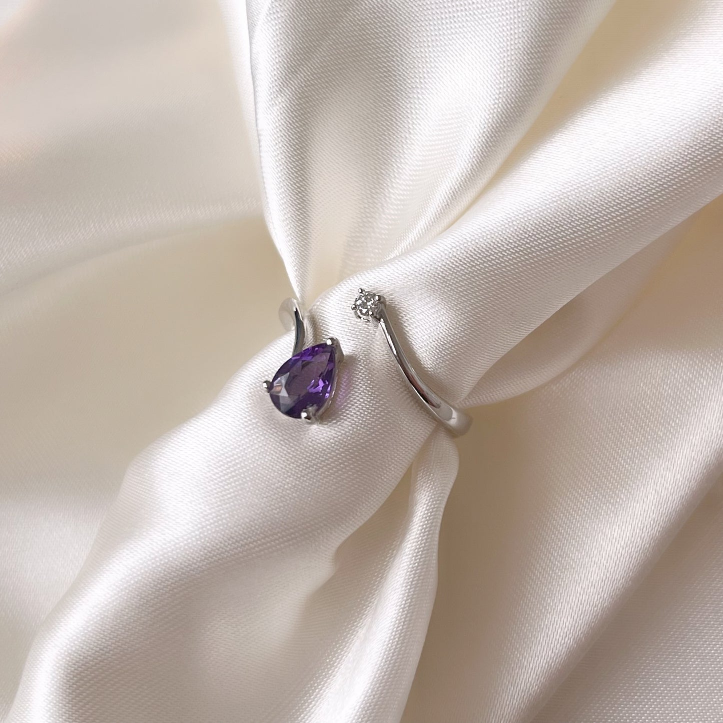Amethyst and Diamond Pear Shaped Ring