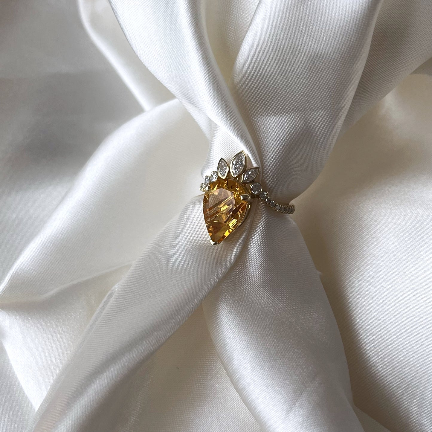 Pear Shaped Citrine and Diamond Ring