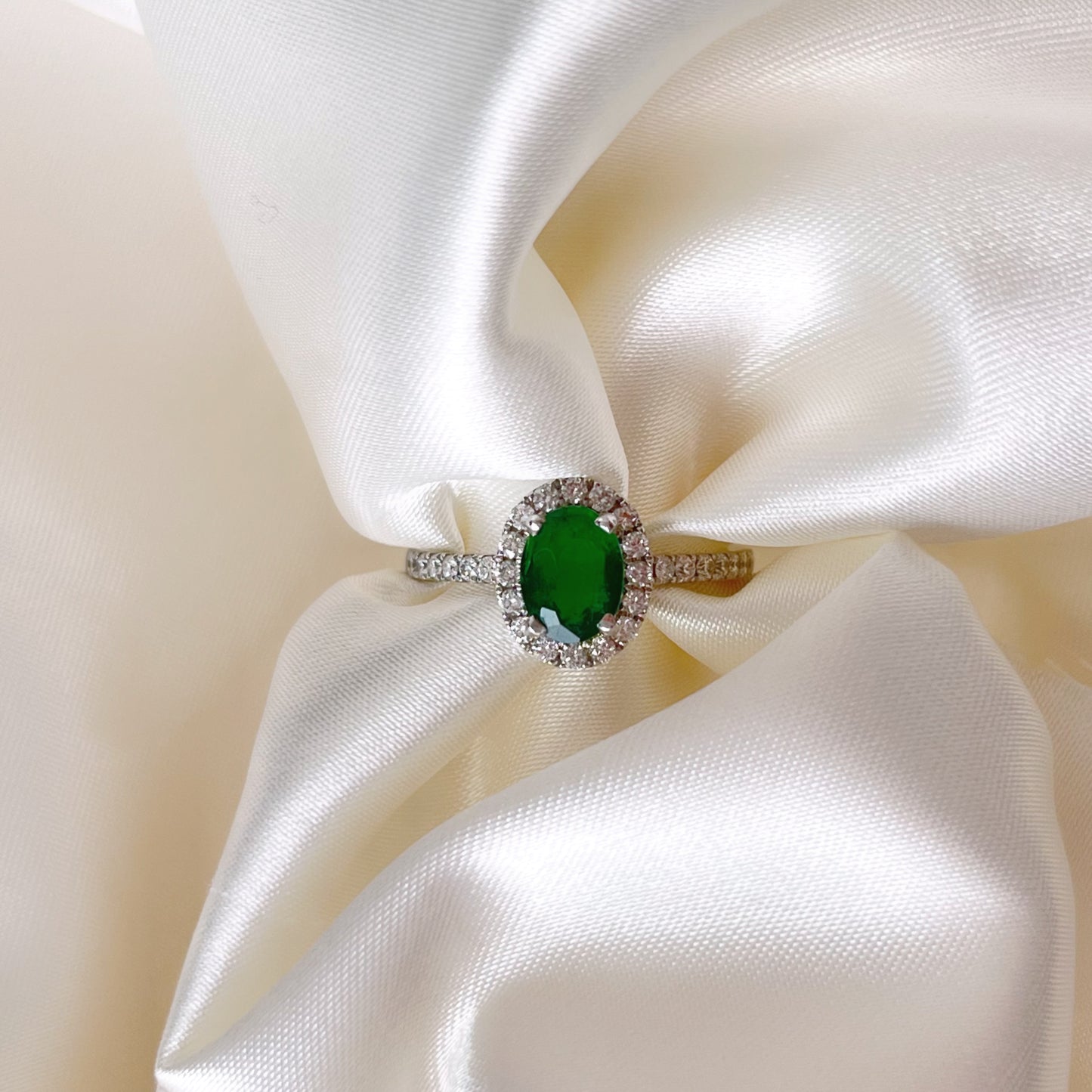 Tsavorite Garnet oval halo Ring