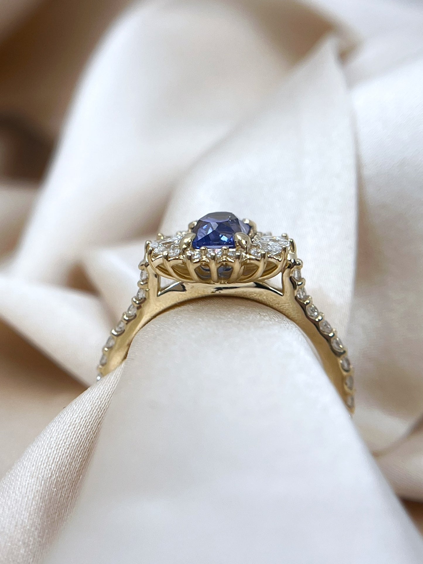 Radiant Blue Sapphire and Diamond Ring