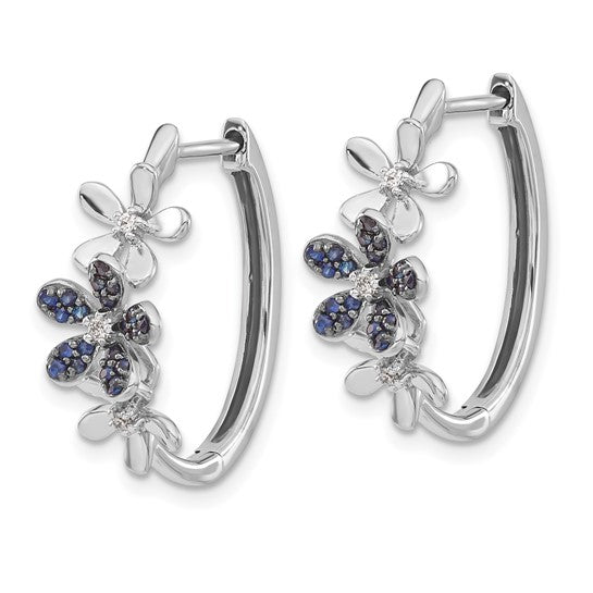 Sapphire and Diamond Flower Hoops