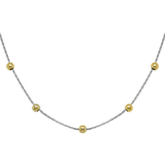 14K White Gold Box Chain with Yellow Gold Beads