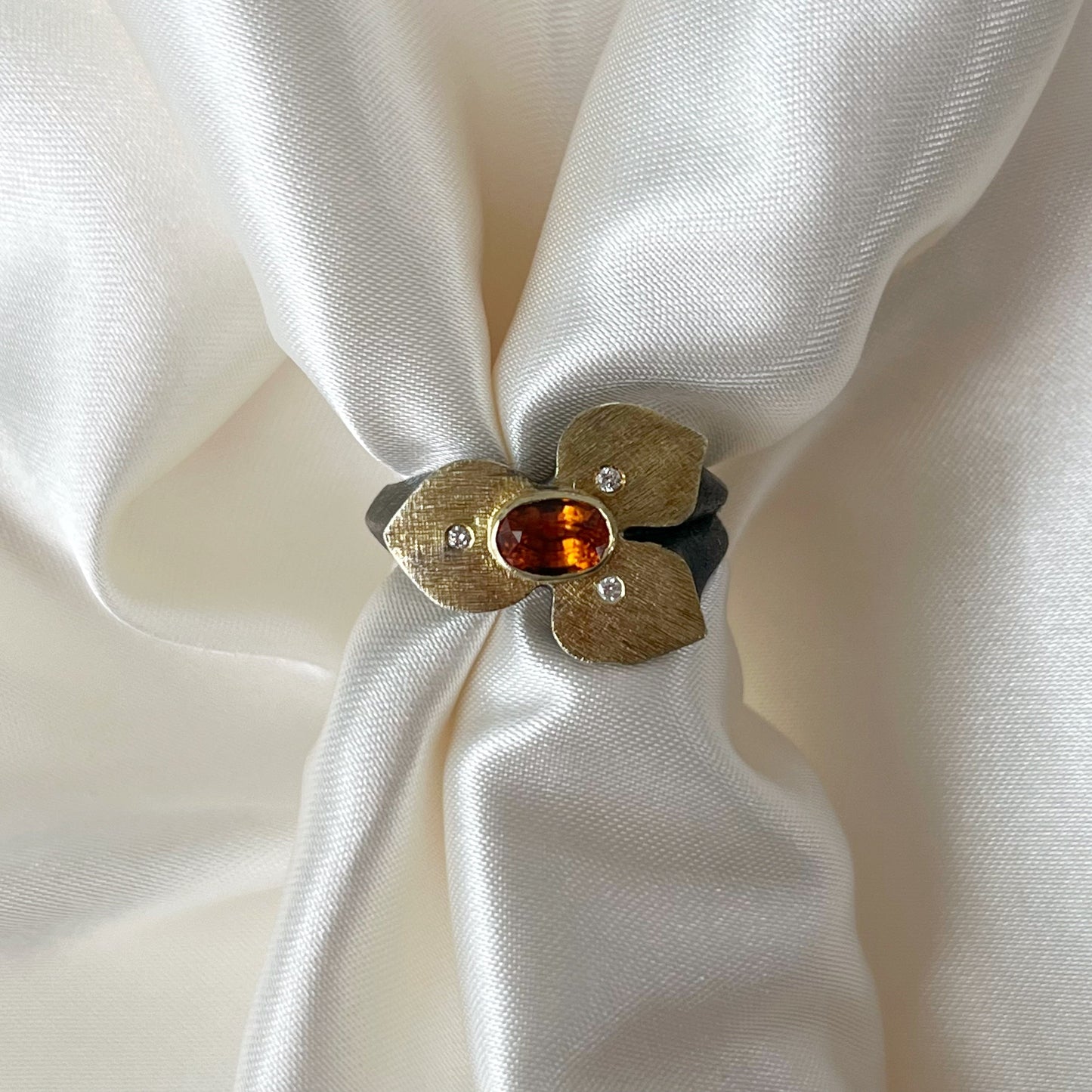 Brushed Floral Sapphire and Diamond Ring