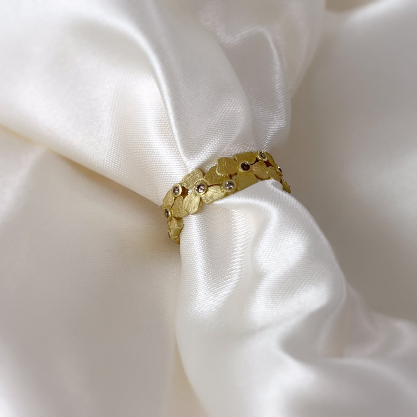 Brushed Floral Diamond Ring