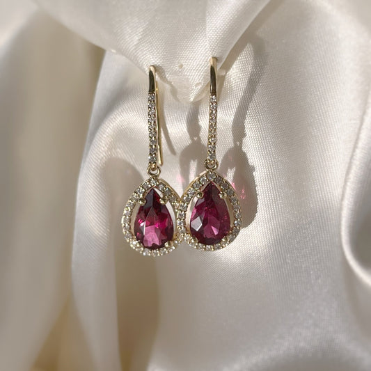 Pink Tourmaline Pear Dangle Earrings