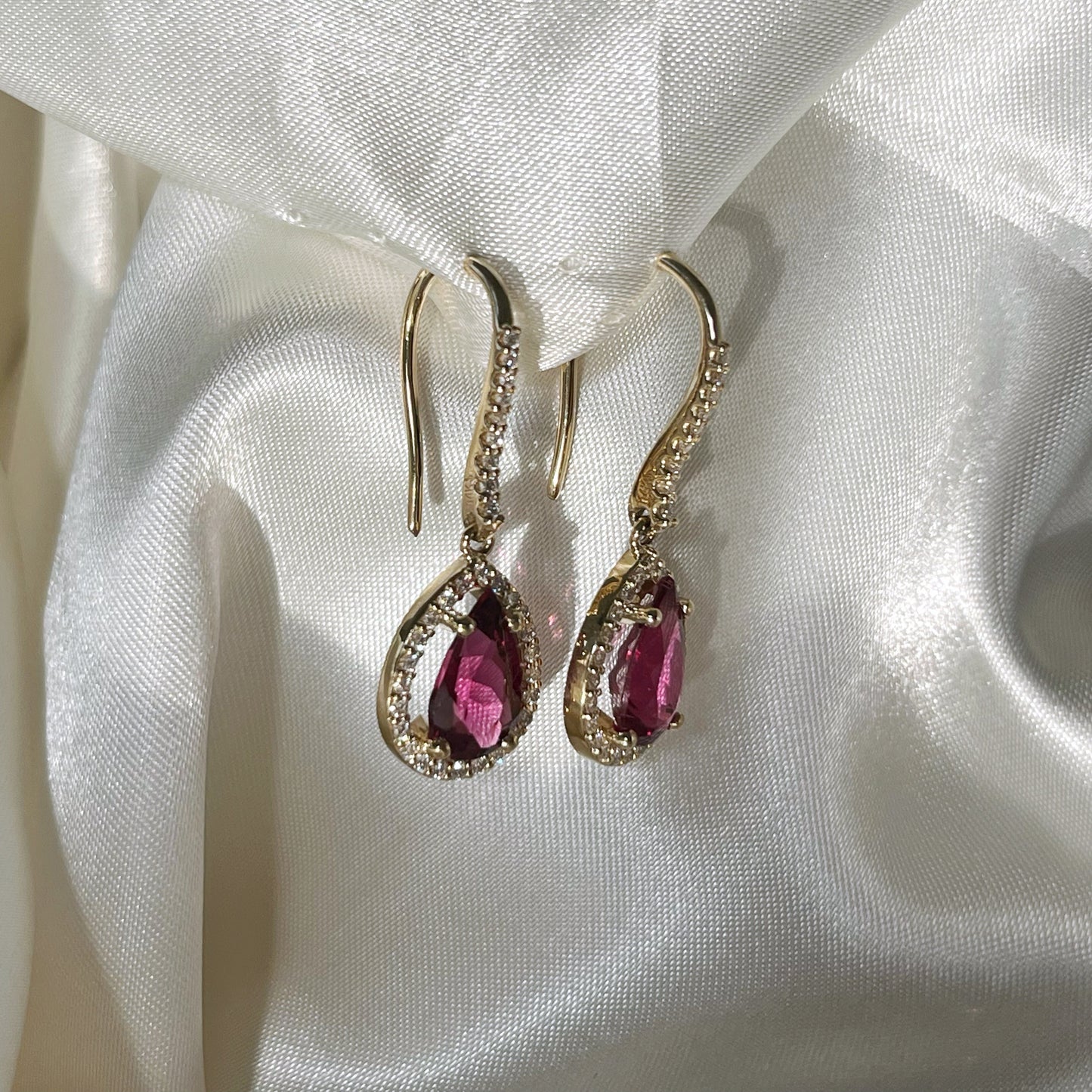 Pink Tourmaline Pear Dangle Earrings