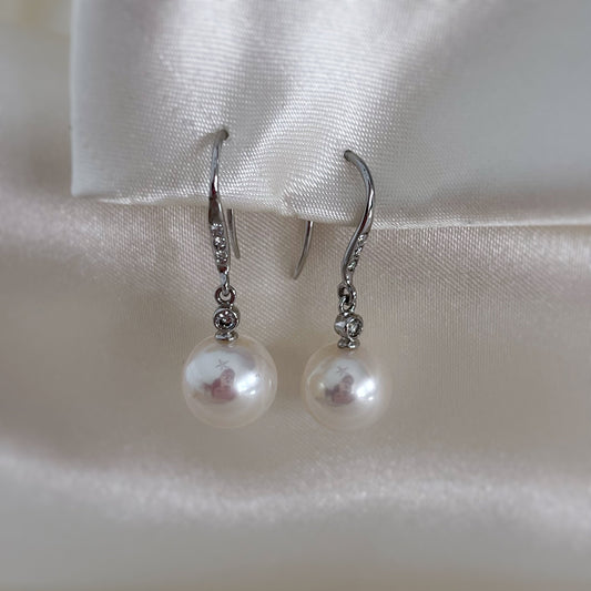 9mm Pearl and Diamond Dangle Earrings