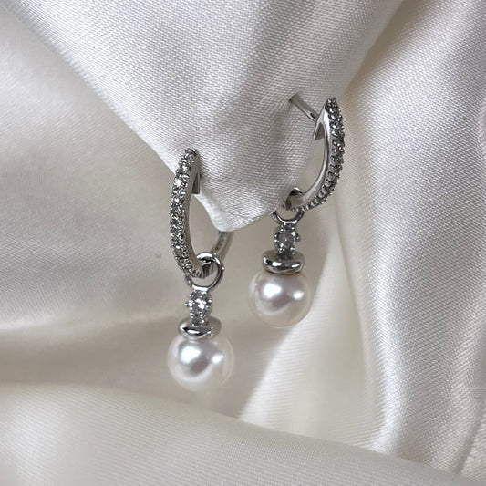Diamond Hoop w/ removable Pearl Dangle Earrings