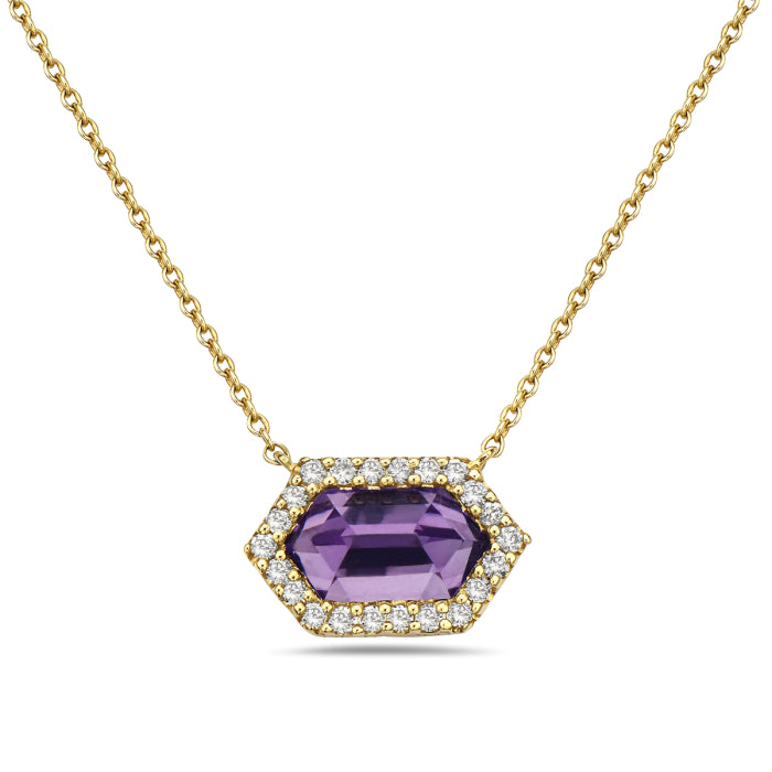 Hexagon Amethyst Halo Necklace