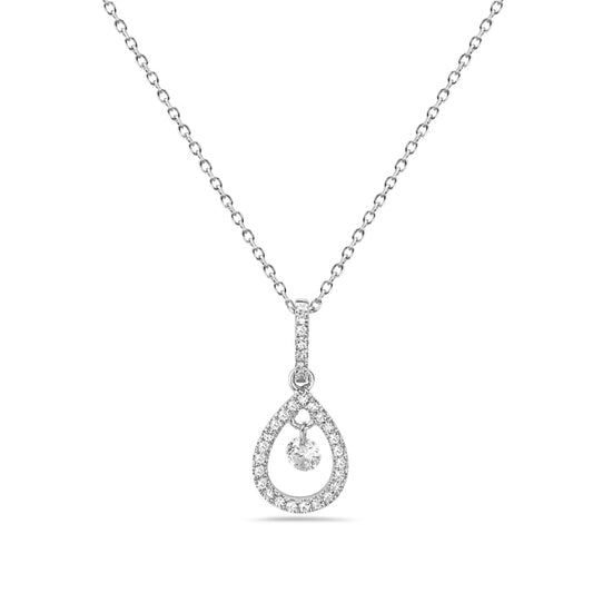 Dainty Pear Frame Necklace with Laser Drilled Diamond Center