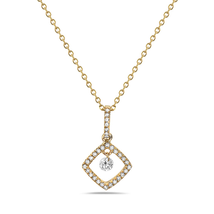 Dainty Diamond Frame Necklace with Laser Drilled Diamond Center
