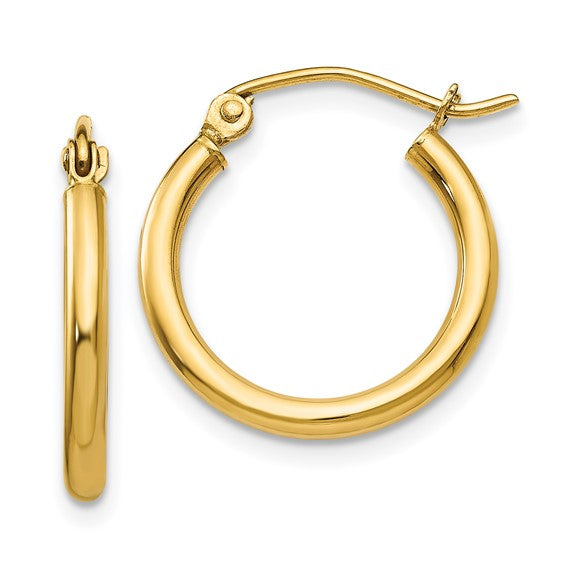 14K Polished Small 2mm Tube Hoop Earrings