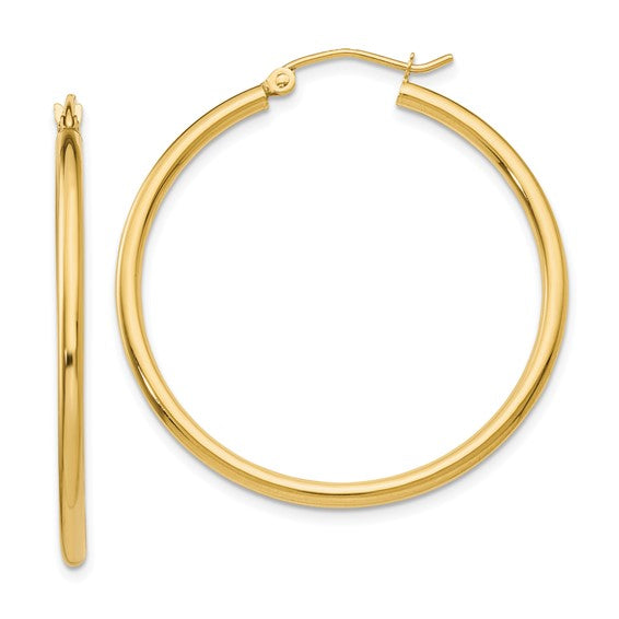 14K Polished 2mm Tube Hoop Earrings