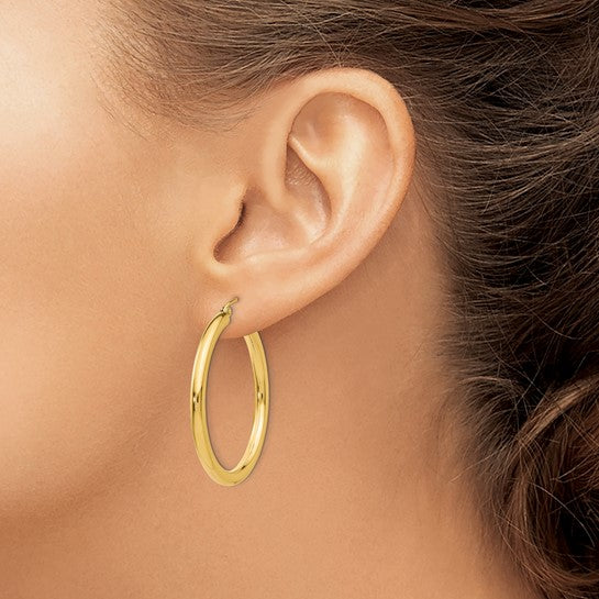 14K Polished 3mm Tube Hoop Earrings