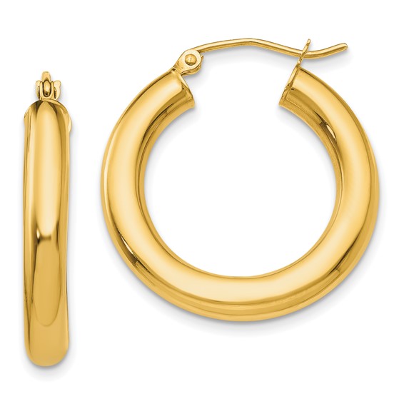 14K Polished 4mm Tube Hoop Earrings