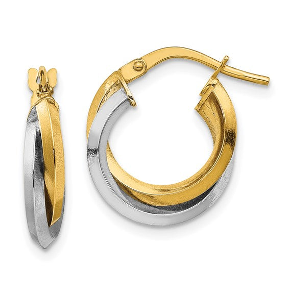 14K Two Tone Twist Hoop Earrings