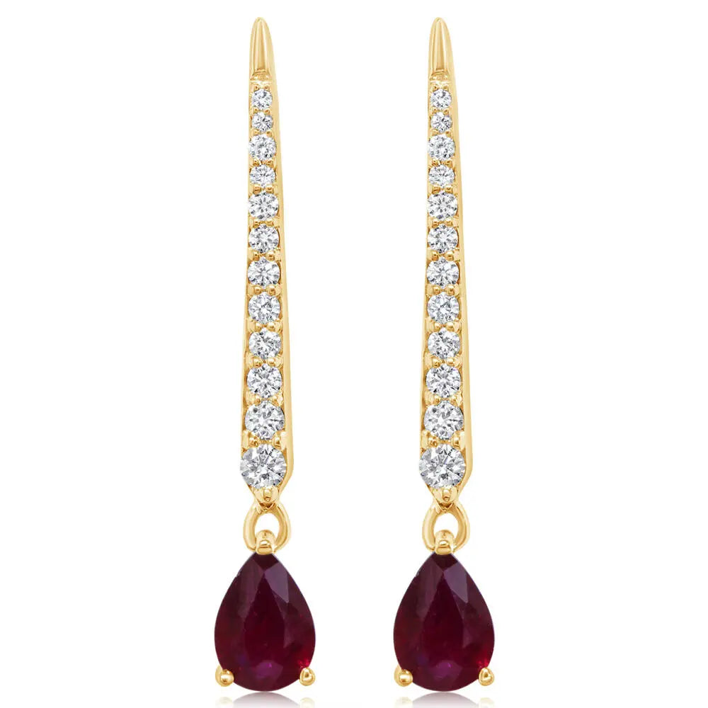 Pear Ruby Bar Earrings