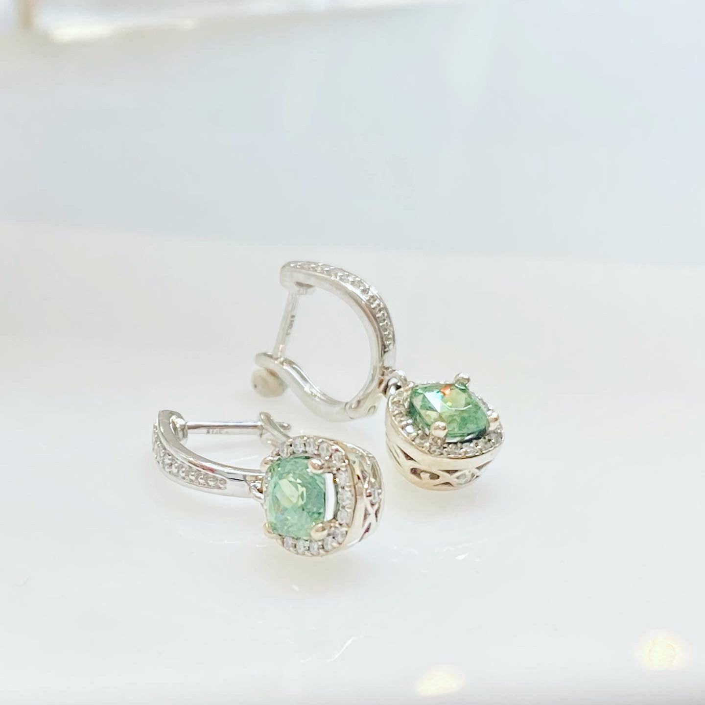 Demantoid and Diamond Halo Earrings