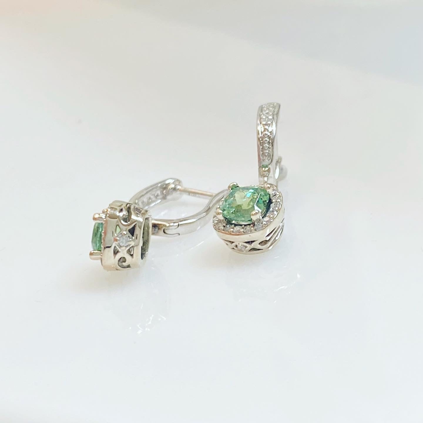 Demantoid and Diamond Halo Earrings