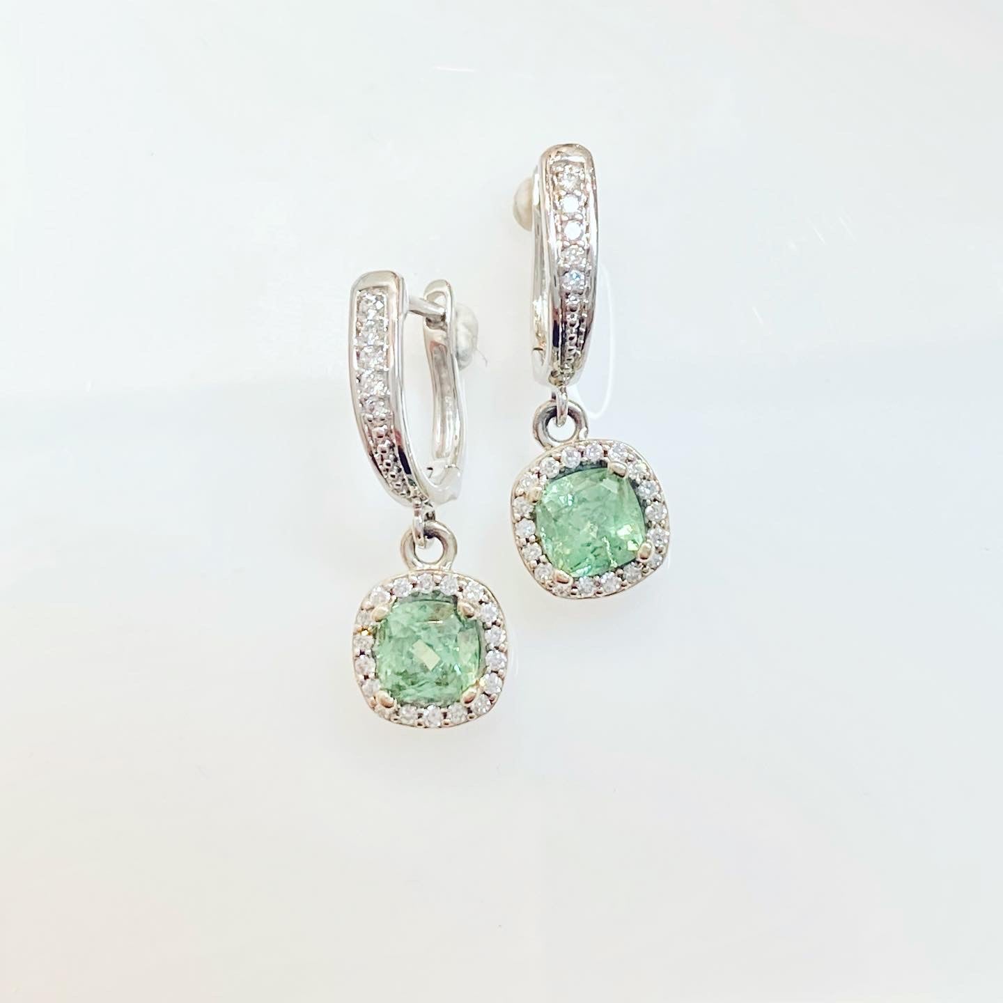 Demantoid and Diamond Halo Earrings
