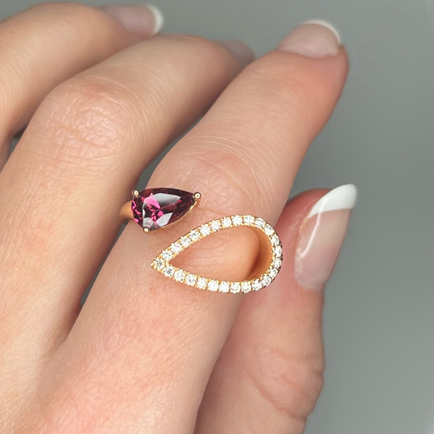 Double Pear Rhodolite and diamond ring