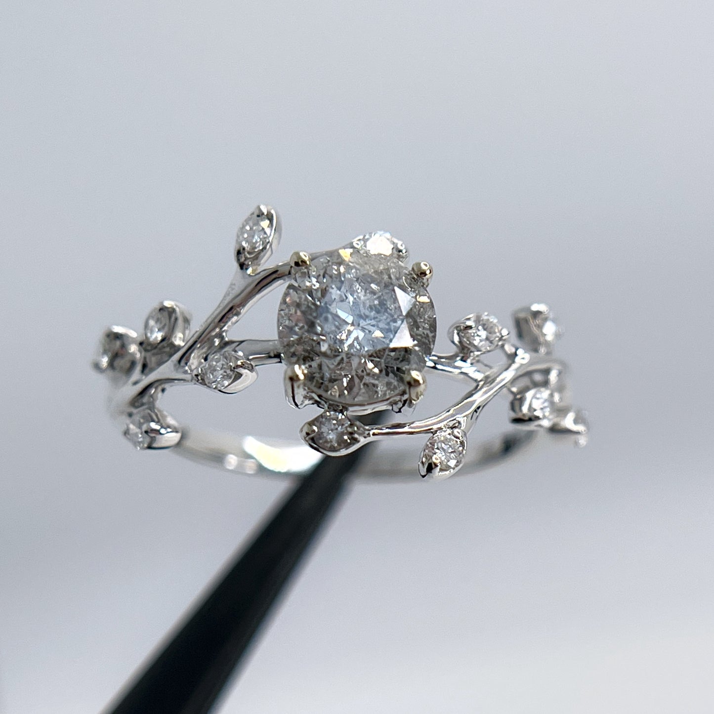 Floral Inspired Salt + Pepper Diamond Ring