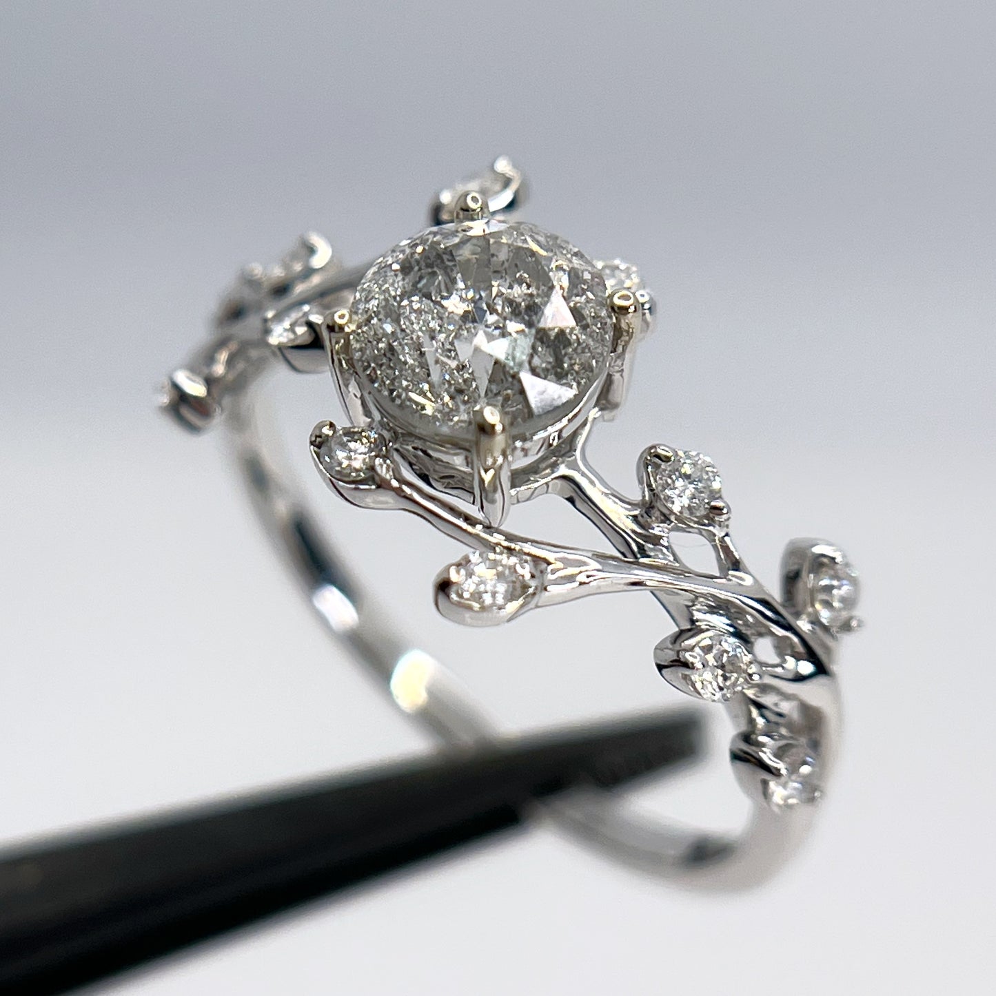 Floral Inspired Salt + Pepper Diamond Ring
