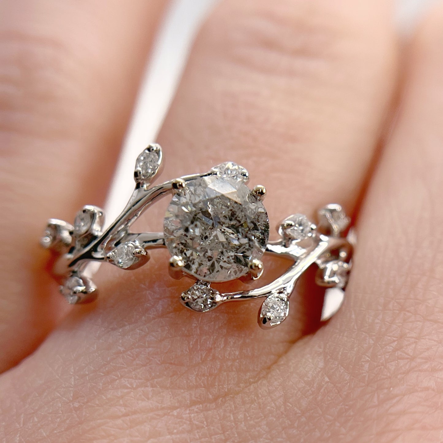 Floral Inspired Salt + Pepper Diamond Ring