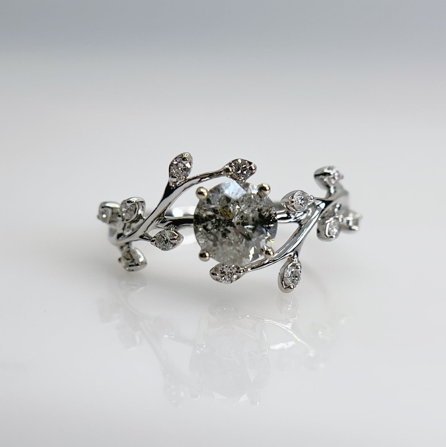 Floral Inspired Salt + Pepper Diamond Ring