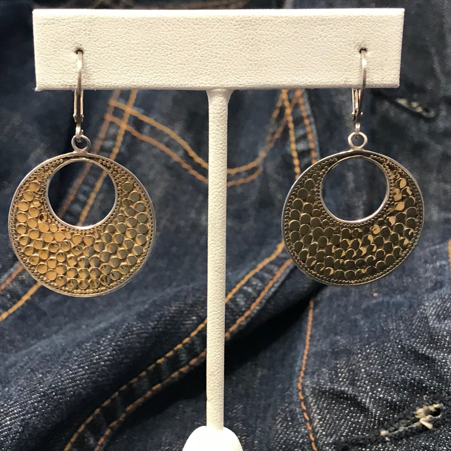 Textured Two-Tone Circle Earrings