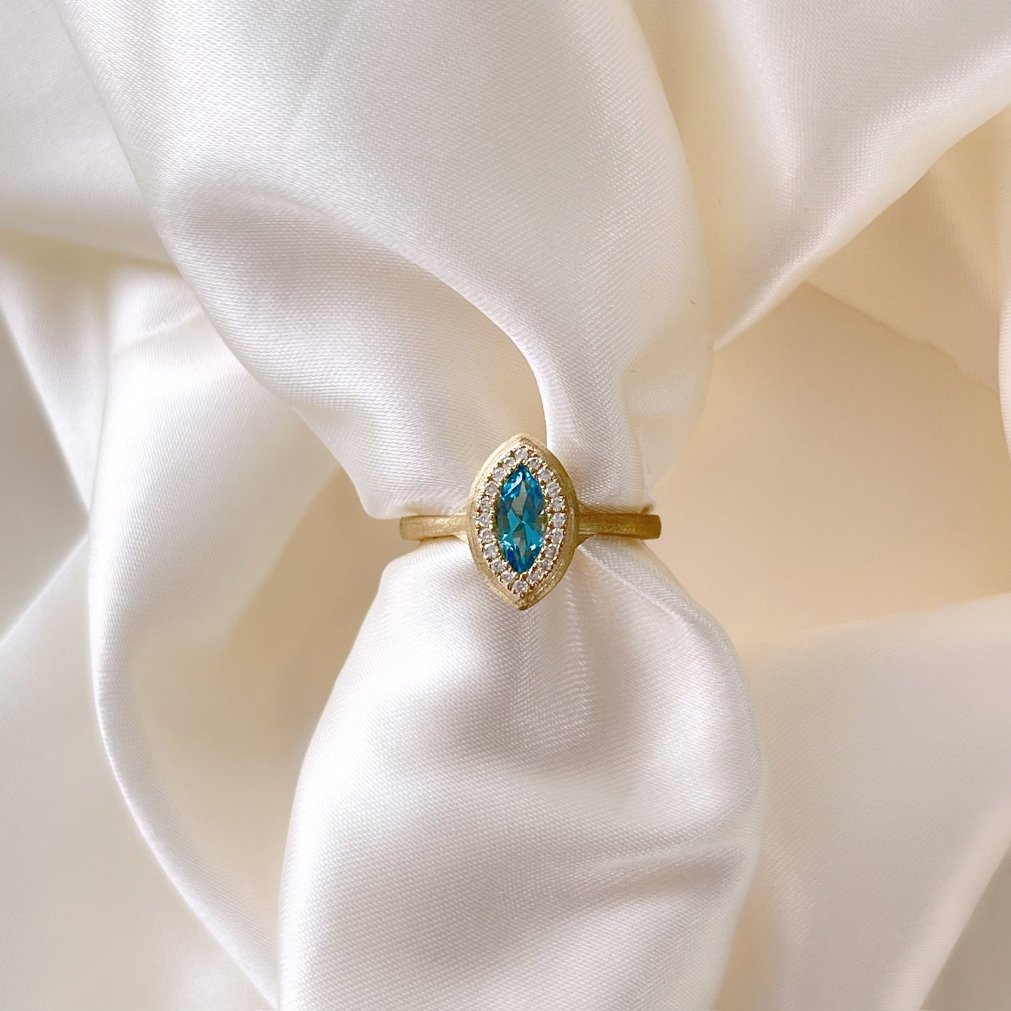 Marquise London Blue Topaz and Diamond Halo Ring