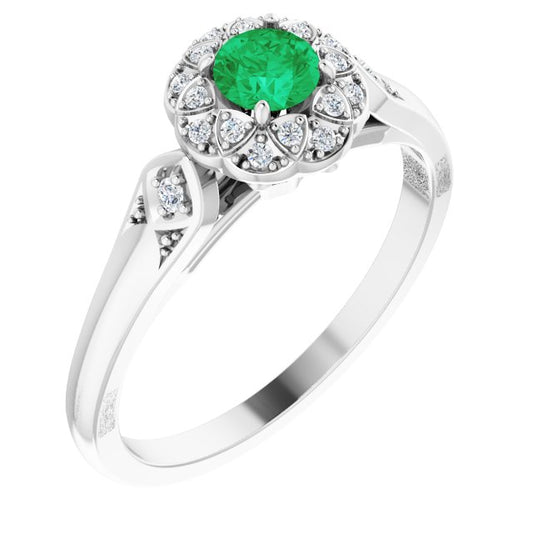 Emerald Vintage Inspired Halo Ring
