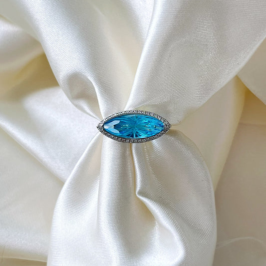 East West Marquise Fancy Blue Topaz and Diamond Halo Ring