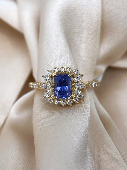 Radiant Blue Sapphire and Diamond Ring