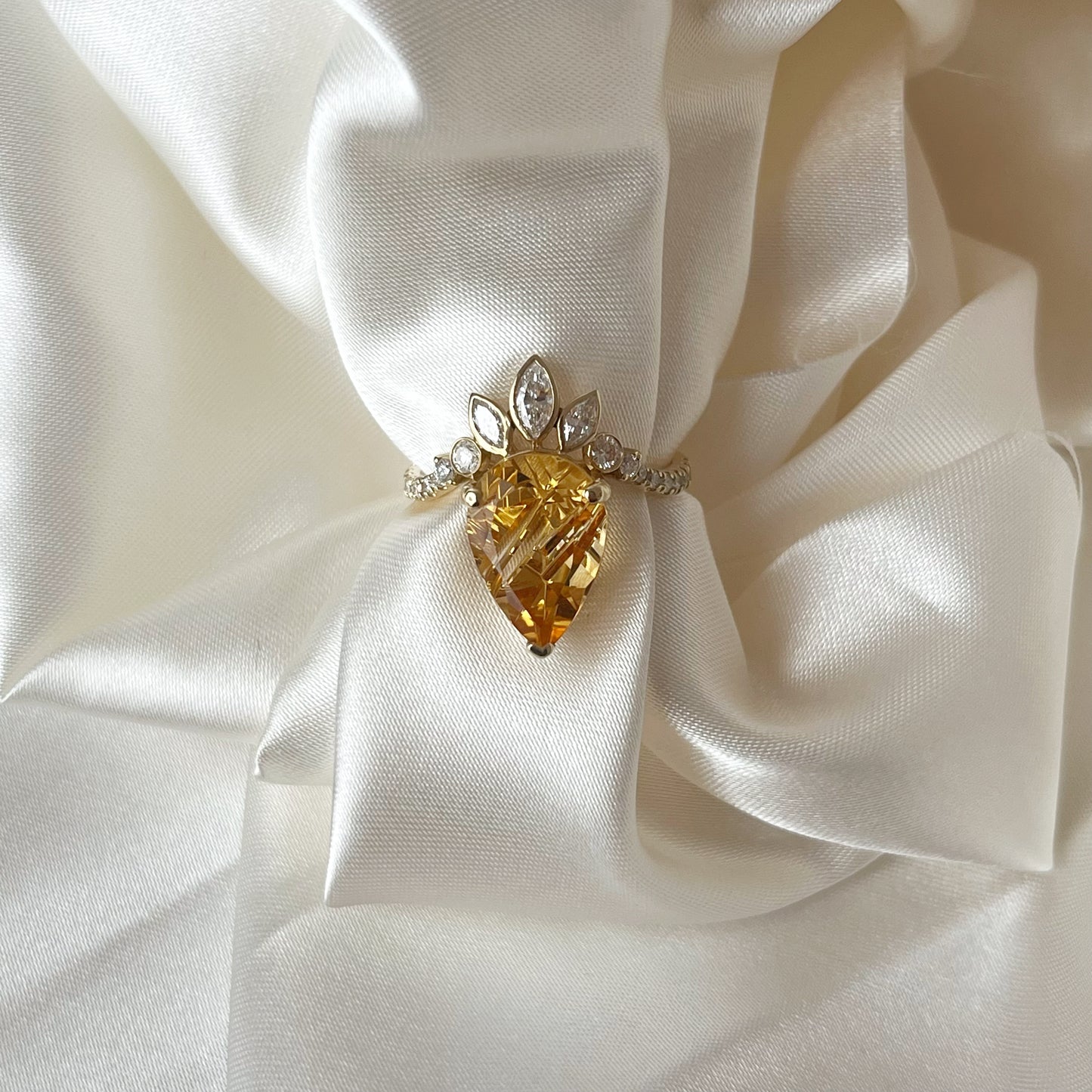 Pear Shaped Citrine and Diamond Ring