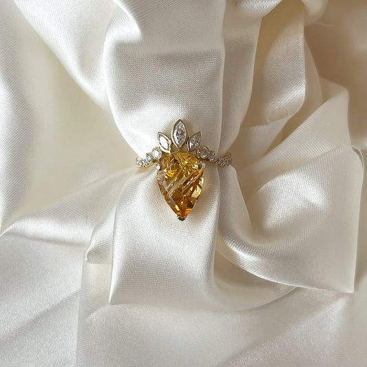 Pear Shaped Citrine and Diamond Ring