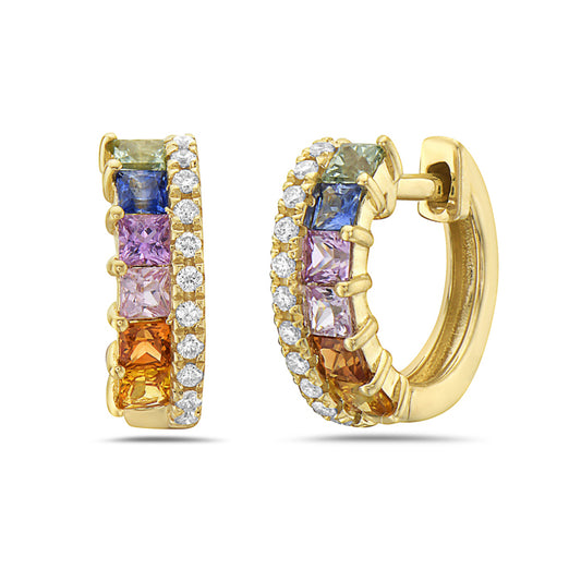 Rainbow Sapphire and Diamond Earrings