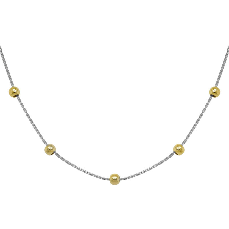 14K White Gold Box Chain with Yellow Gold Beads