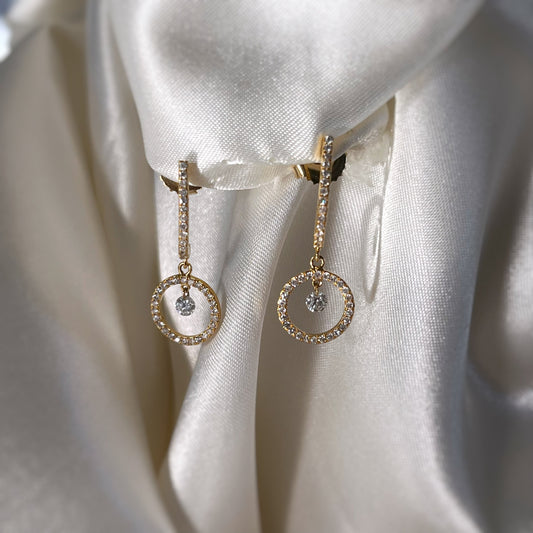 Dainty Circle Frame Earrings with Laser Drilled Diamond Center