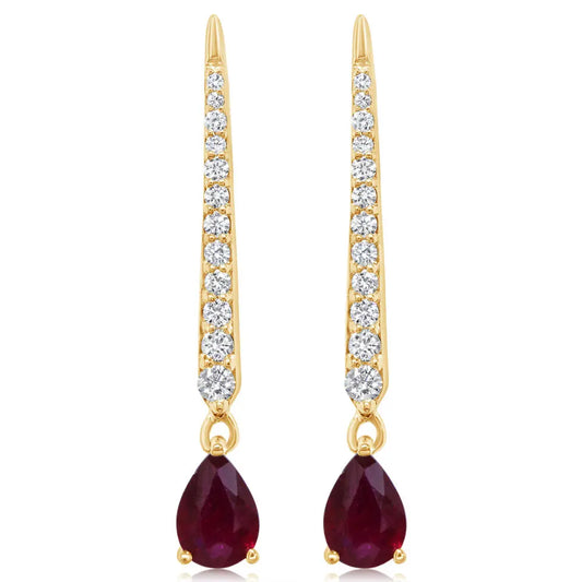 Pear Ruby Bar Earrings