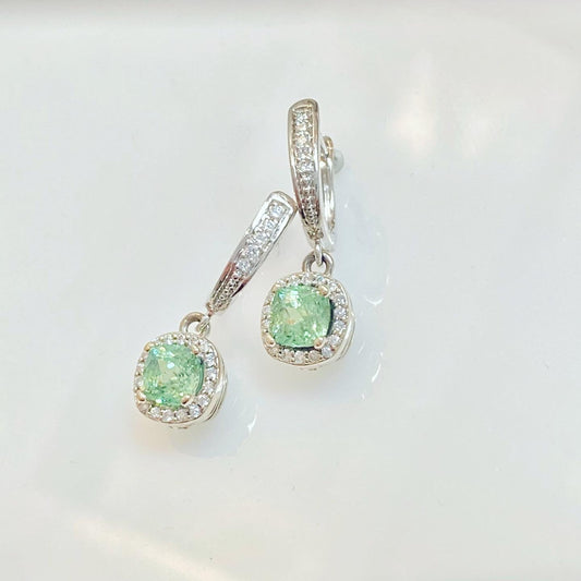 Demantoid and Diamond Halo Earrings