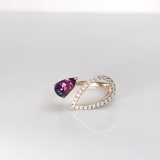 Double Pear Rhodolite and diamond ring