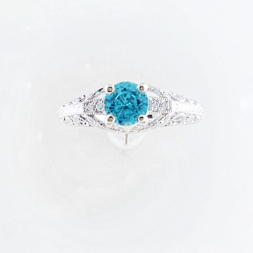 Blue Zircon and Diamond Ring