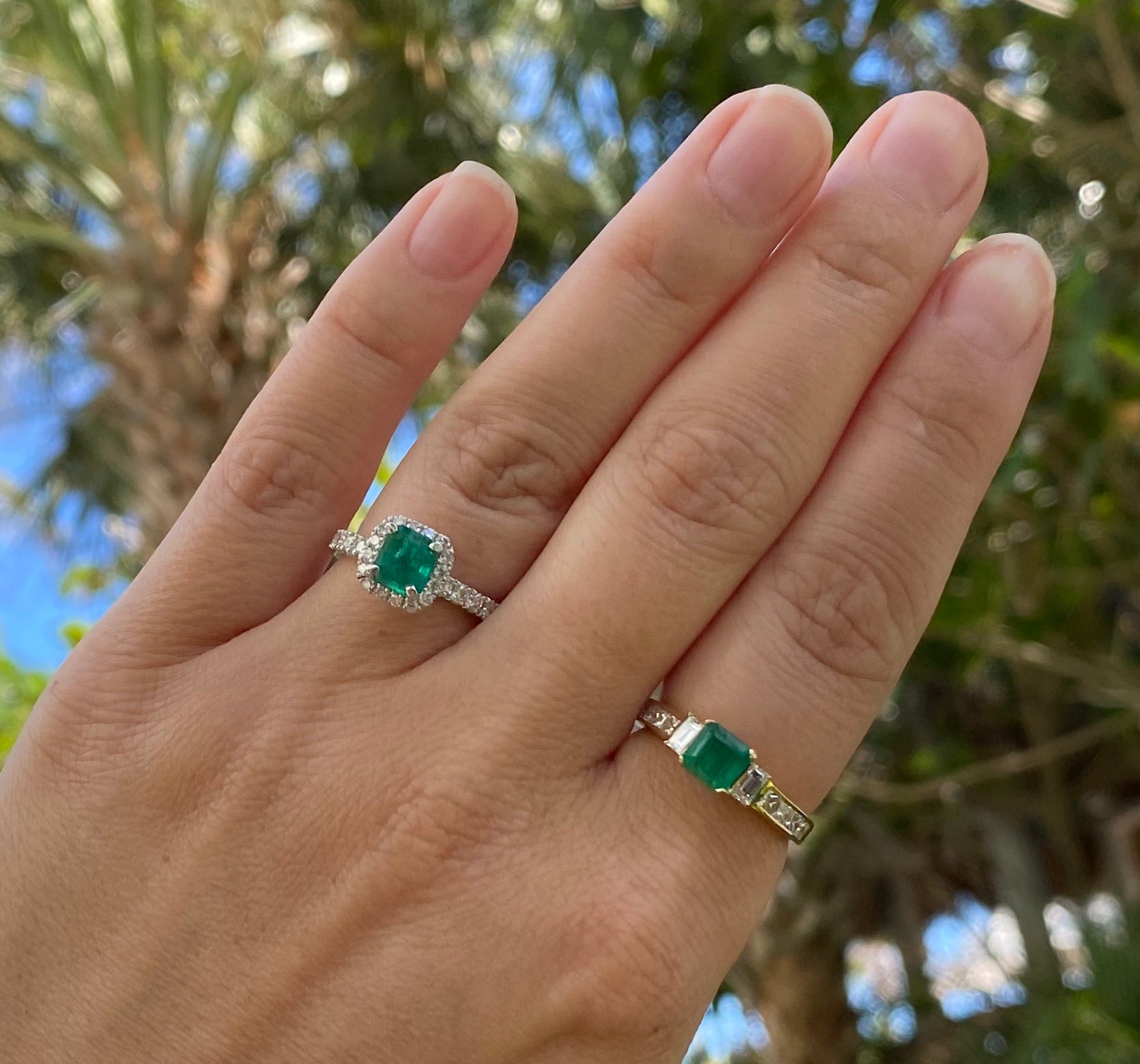 Emerald and hot sale diamond ring