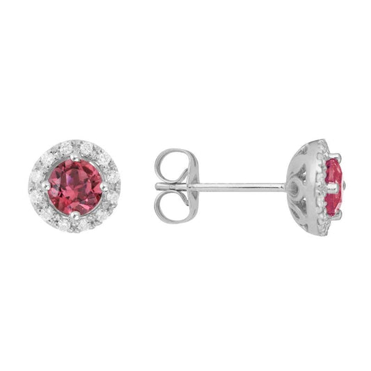 Tourmaline and Diamond Halo Studs