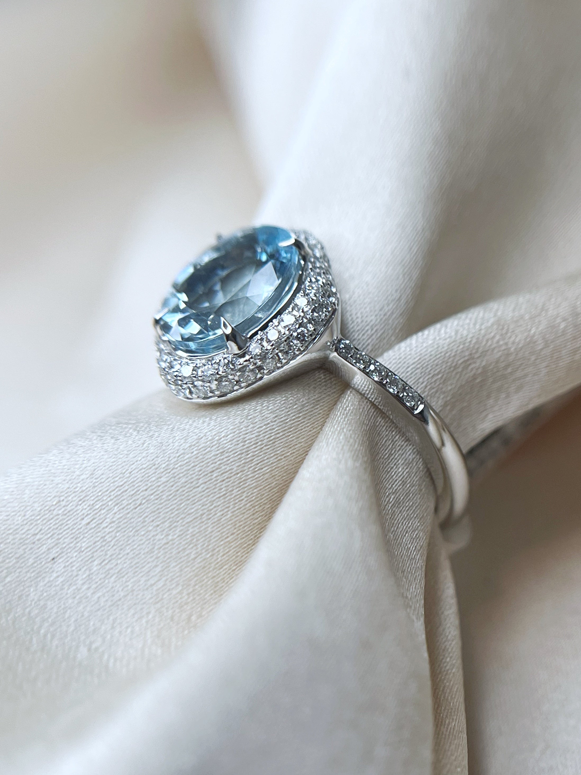 Blue Topaz Ring With Aquamarine In 18Kt Yellow Gold | Mohan Jewellery